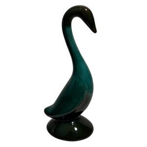 Canadian Art Pottery Goose Figurine Long Necked 6" Tall MCM Green Drip Glaze Vtg